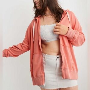 Aerie orange very oversized down to earth full zip hooded sweatshirt size small